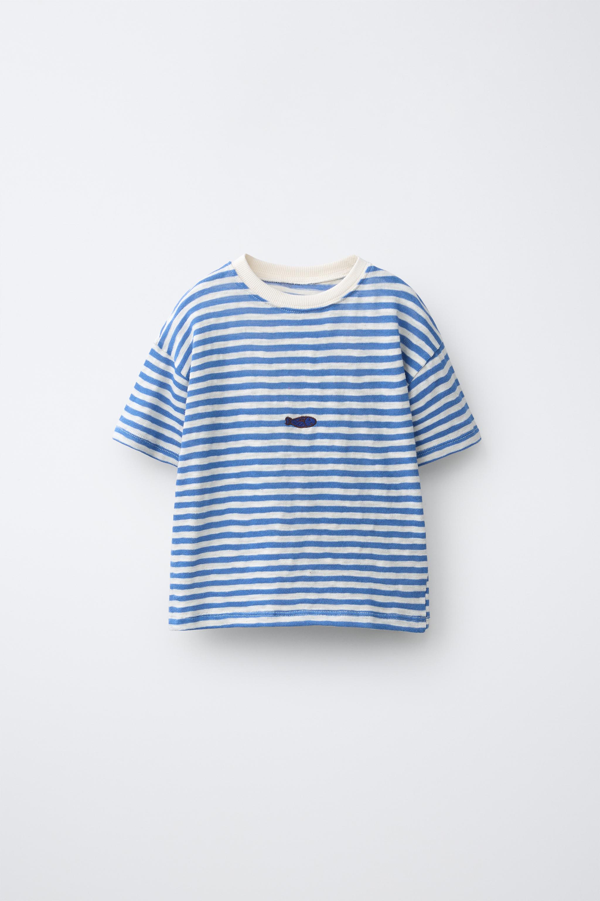 EMBROIDERED FISH STRIPED T-SHIRT